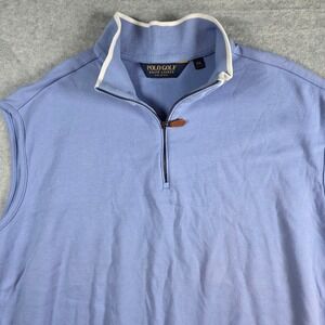 Polo Golf Ralph Lauren Vest Mens XXL Blue Quarter Zip Sleeveless Mock Neck